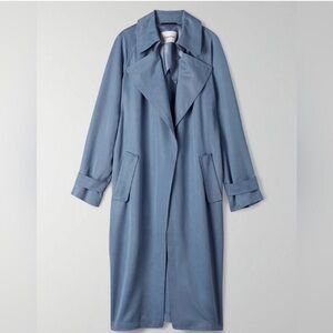 Aritzia Babaton Lawson Open Front Trench Coat in Smoky Blue